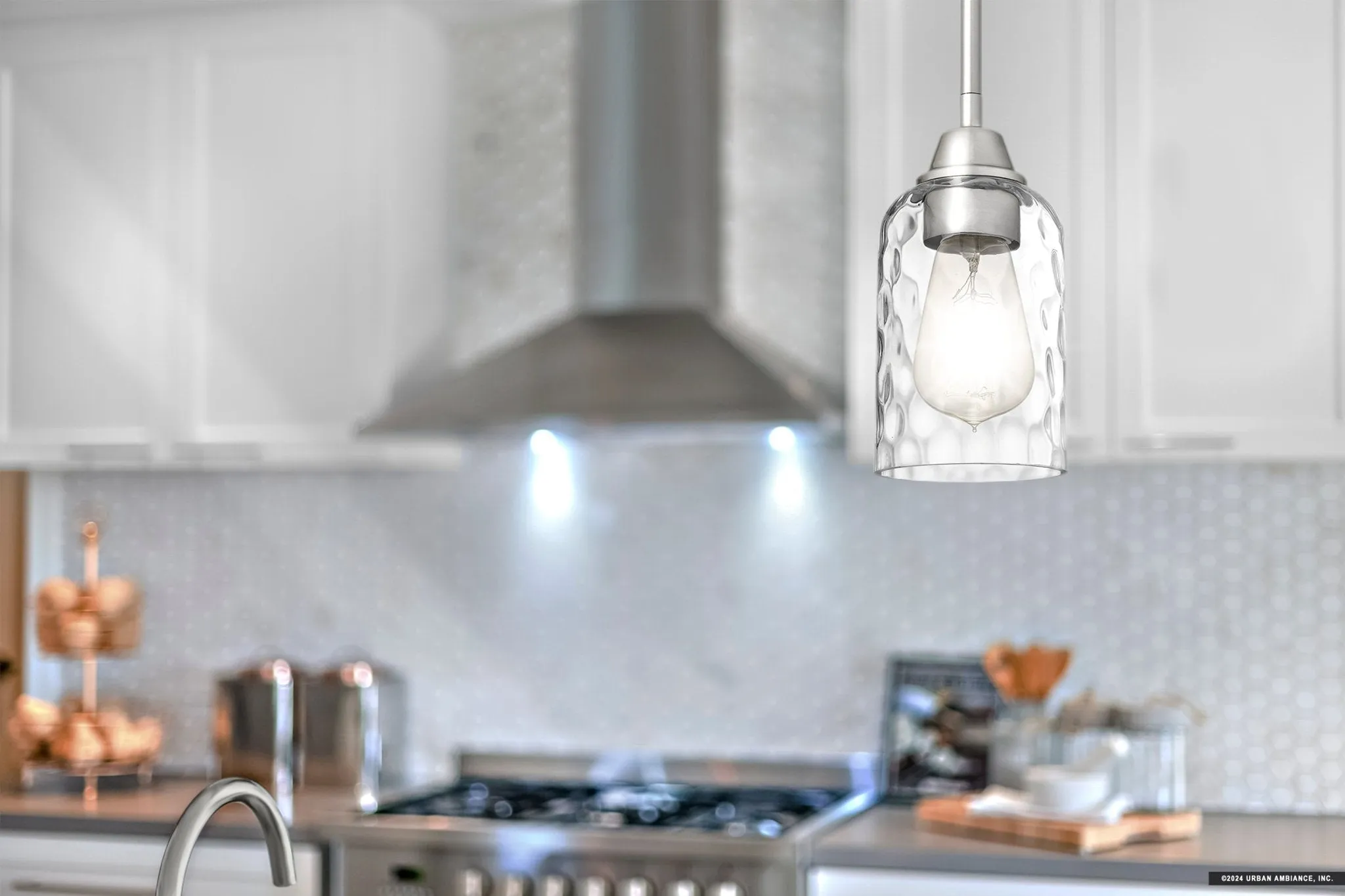 UQL4428 Contemporary Indoor Pendant, 8.00''H x 4.00''W x 4.00''D, Brushed Nickel Finish, Ravensburg Collection