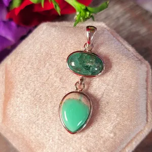 Variscite x Emerald Pendant .925 Silver for Emotional Healing, Joy, Love and Prosperity