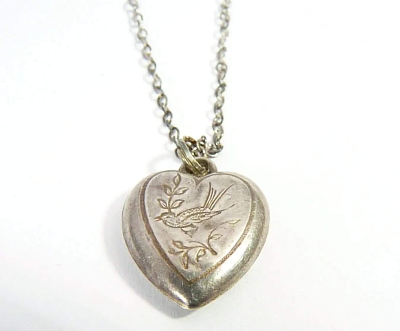 Victorian Sterling Silver Heart Shaped Pendant With Sterling 24 Inch Chain