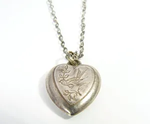 Victorian Sterling Silver Heart Shaped Pendant With Sterling 24 Inch Chain