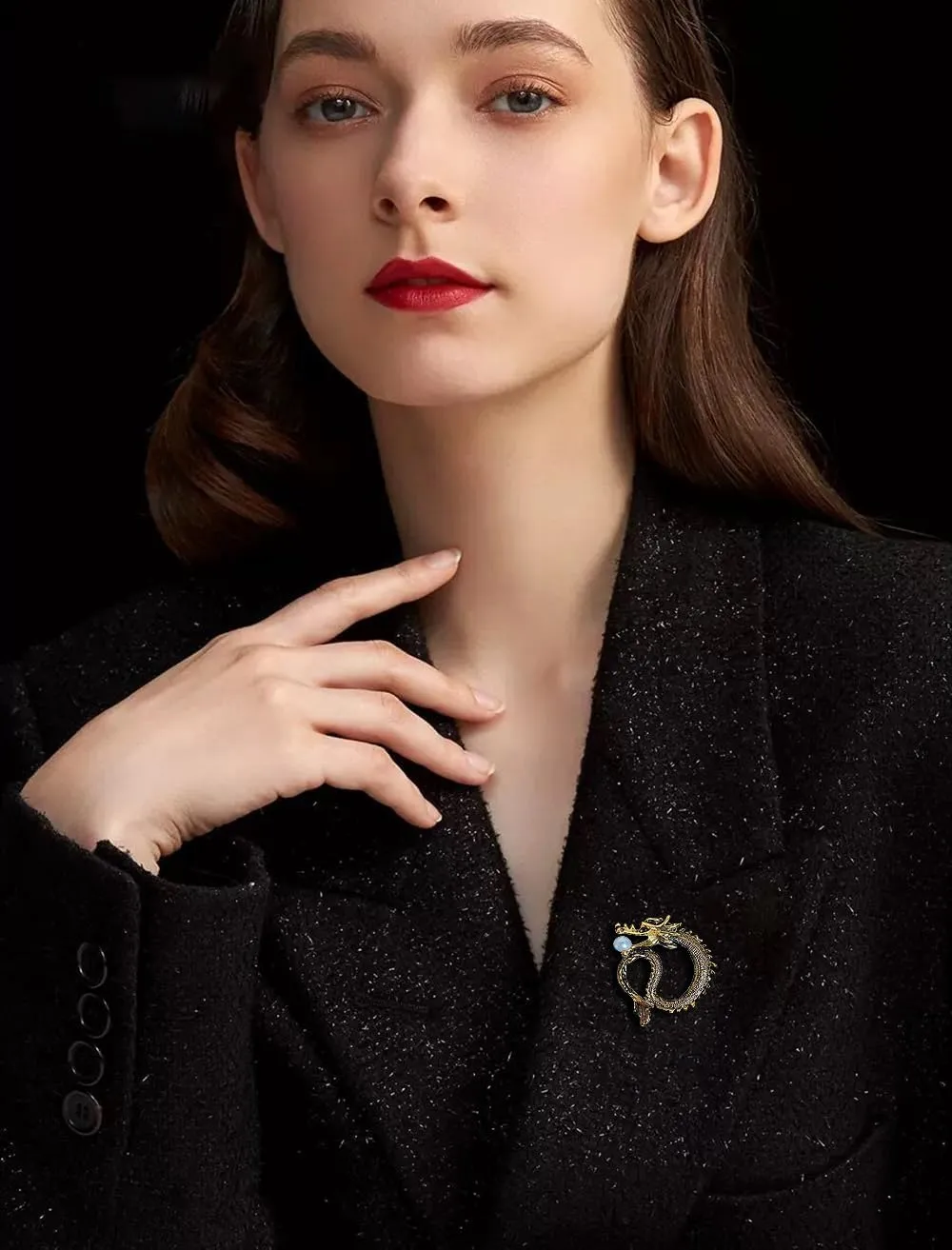 Vintage Dragon Zodiac Brooch Pin Animal Faux Pearl Pins Clip Lapel Sweater Suit Dress Brooches Pins Antique Jewelry Gifts for Women Girls Men Accessories