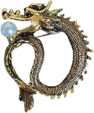 Vintage Dragon Zodiac Brooch Pin Animal Faux Pearl Pins Clip Lapel Sweater Suit Dress Brooches Pins Antique Jewelry Gifts for Women Girls Men Accessories