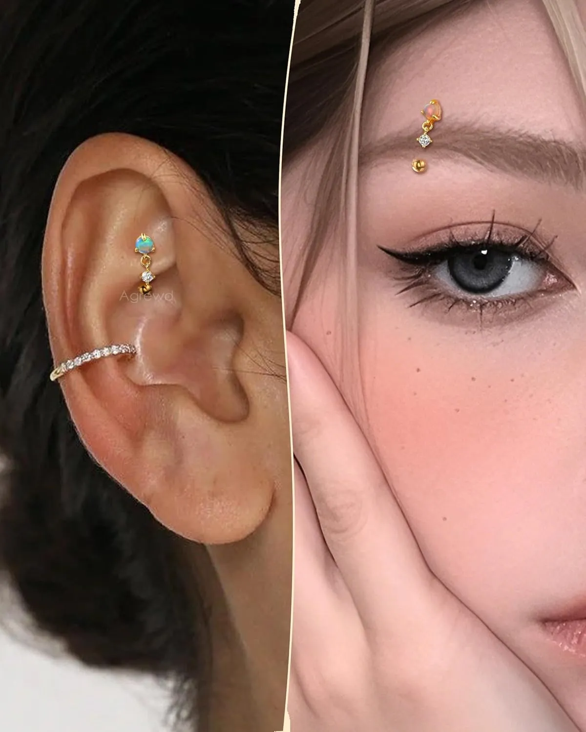 Vintage Rook Earrings Dangle 16G Pink Opal Eyebrow Rook Rings Stainless Steel Rook Eyeborw Piercing Jewelry