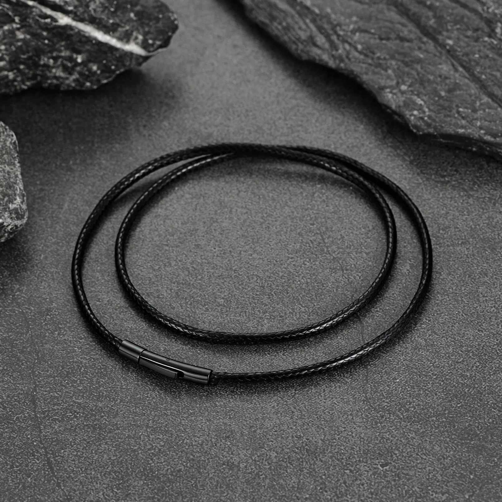 Waterproof Black Leather Cord Chain Necklace for Men 2/3mm