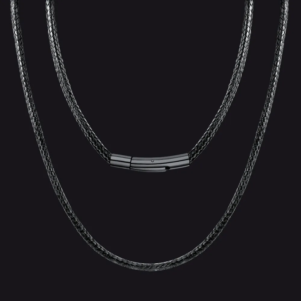 Waterproof Black Leather Cord Chain Necklace for Men 2/3mm