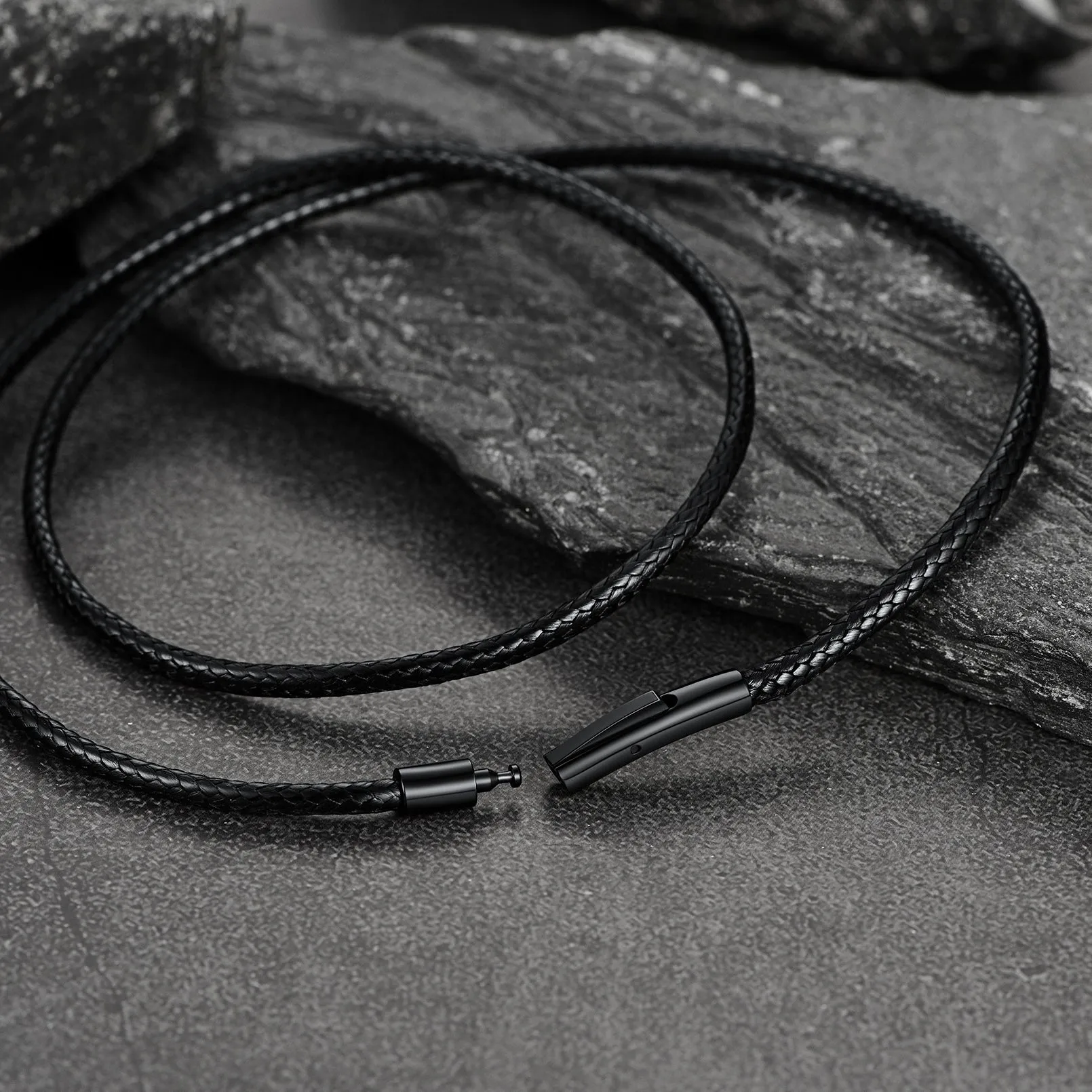 Waterproof Black Leather Cord Chain Necklace for Men 2/3mm
