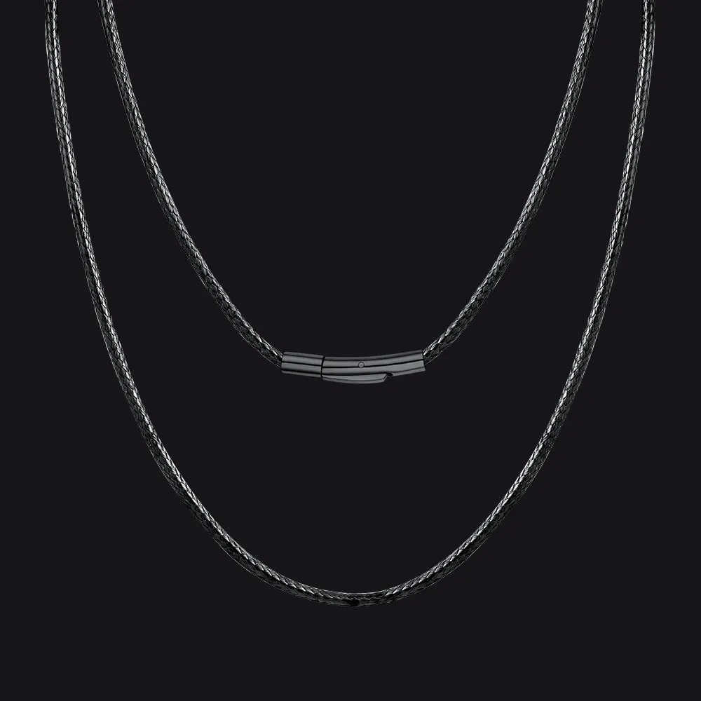 Waterproof Black Leather Cord Chain Necklace for Men 2/3mm
