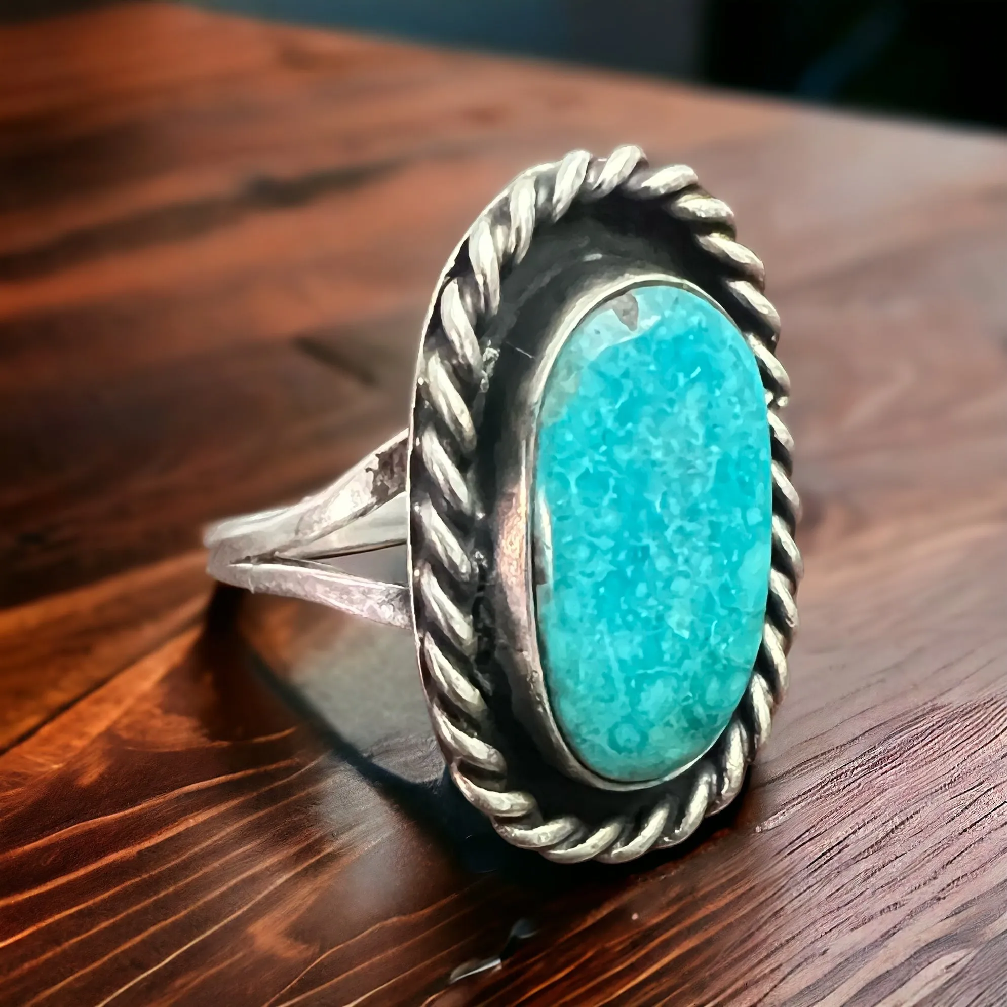 Waterweb Blue Turquoise Cabochon in Sterling - Size 10.5