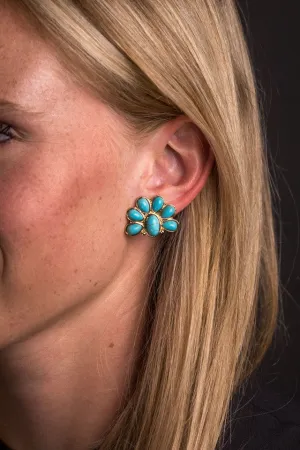 West & Co Gold and Turquoise Half Flower Post Earrings E734G