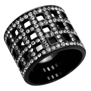 Womens Black Stainless Steel Synthetic Crystal Rings