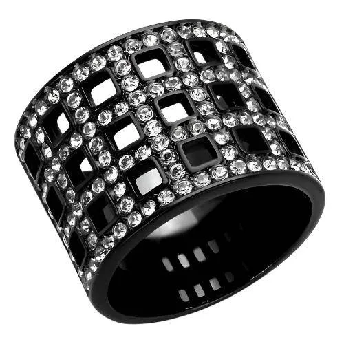 Womens Black Stainless Steel Synthetic Crystal Rings