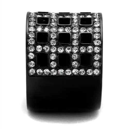 Womens Black Stainless Steel Synthetic Crystal Rings
