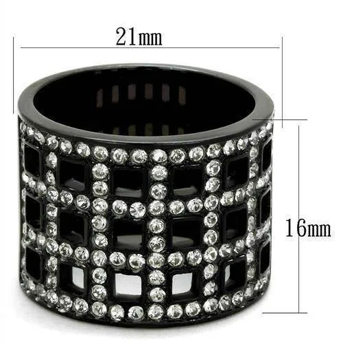 Womens Black Stainless Steel Synthetic Crystal Rings
