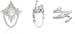 Y2k Moonstone Rings Rhinestone Star Irregular Agate Grunge Rings Set for Women